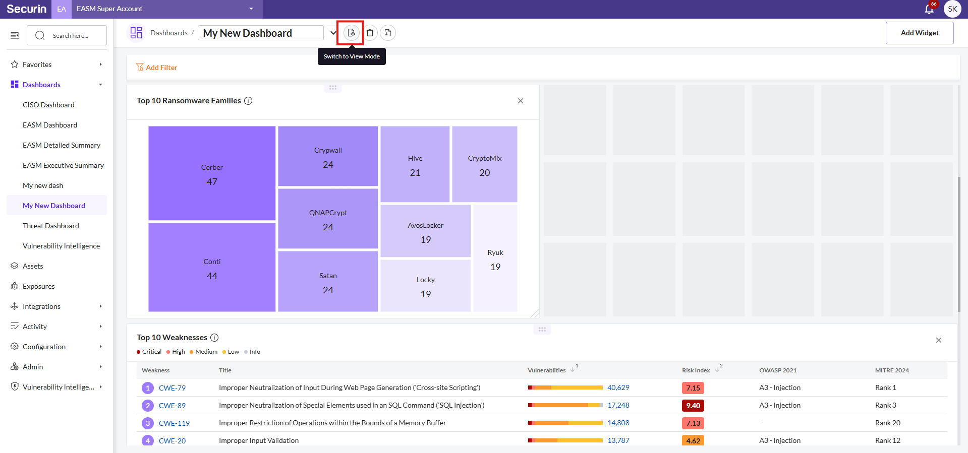 Edit a Custom Dashboard - Securin Platform Documentation