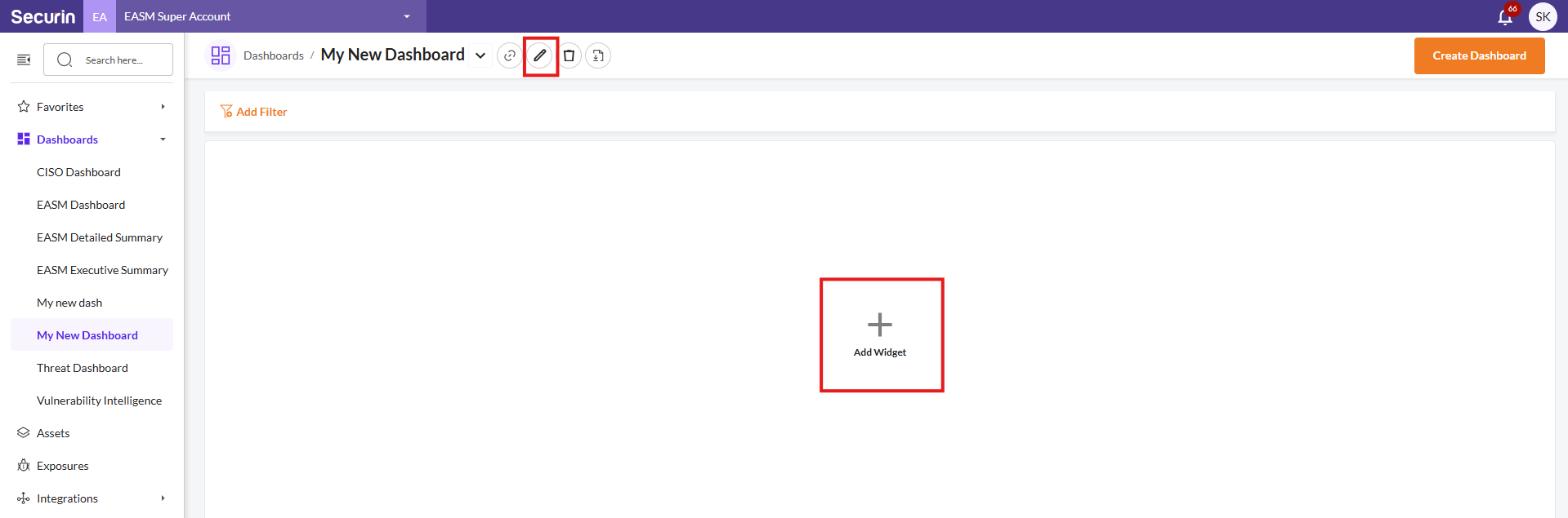 Edit a Custom Dashboard - Securin Platform Documentation