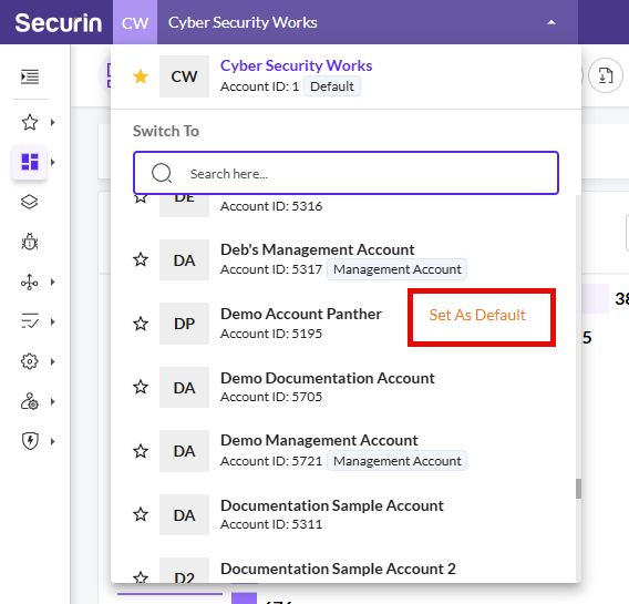 Set a Default Account - Securin Platform Documentation
