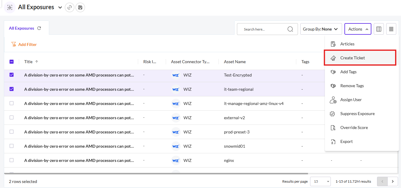 Create a Ticket from an Exposure - Securin Platform Documentation