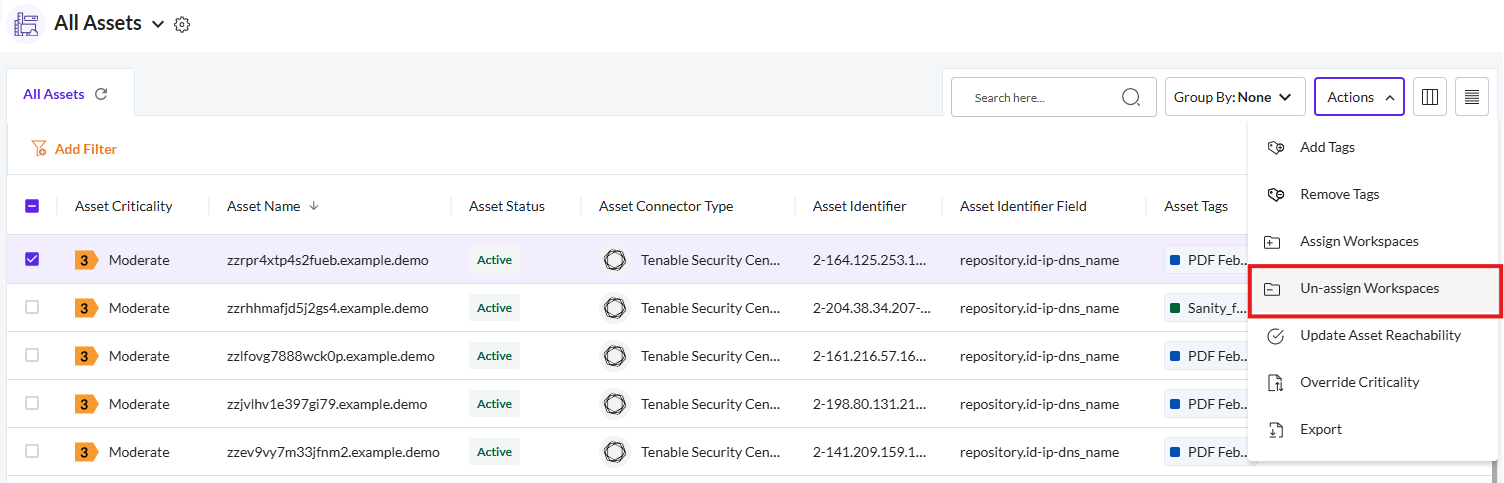 Remove Assets from Workspaces - Securin Platform Documentation