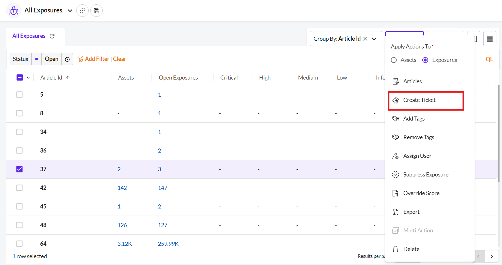 Create a JIRA Ticket for Exposures (Group By) - Securin Platform ...