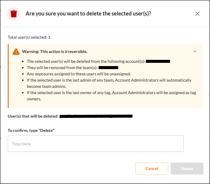 Delete a User - Securin Platform Documentation