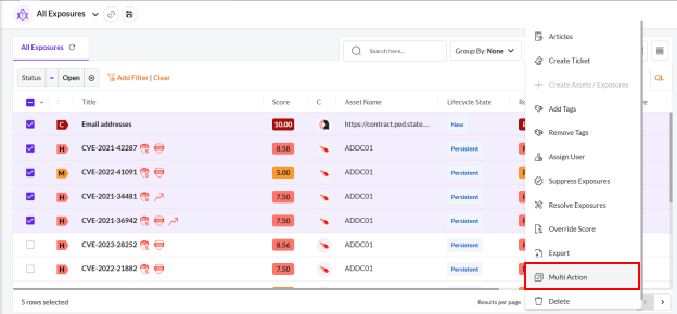 Perform Multiple Actions on Exposures - Securin Platform Documentation