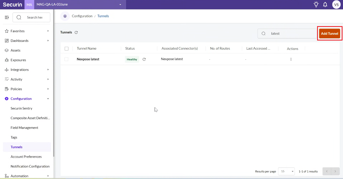 Create a Tunnel - Securin Platform Documentation