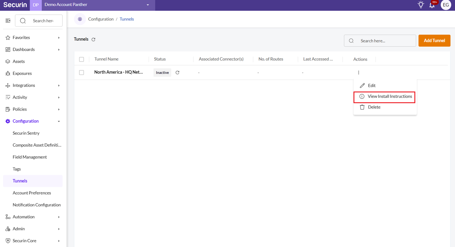 Create a Tunnel - Securin Platform Documentation