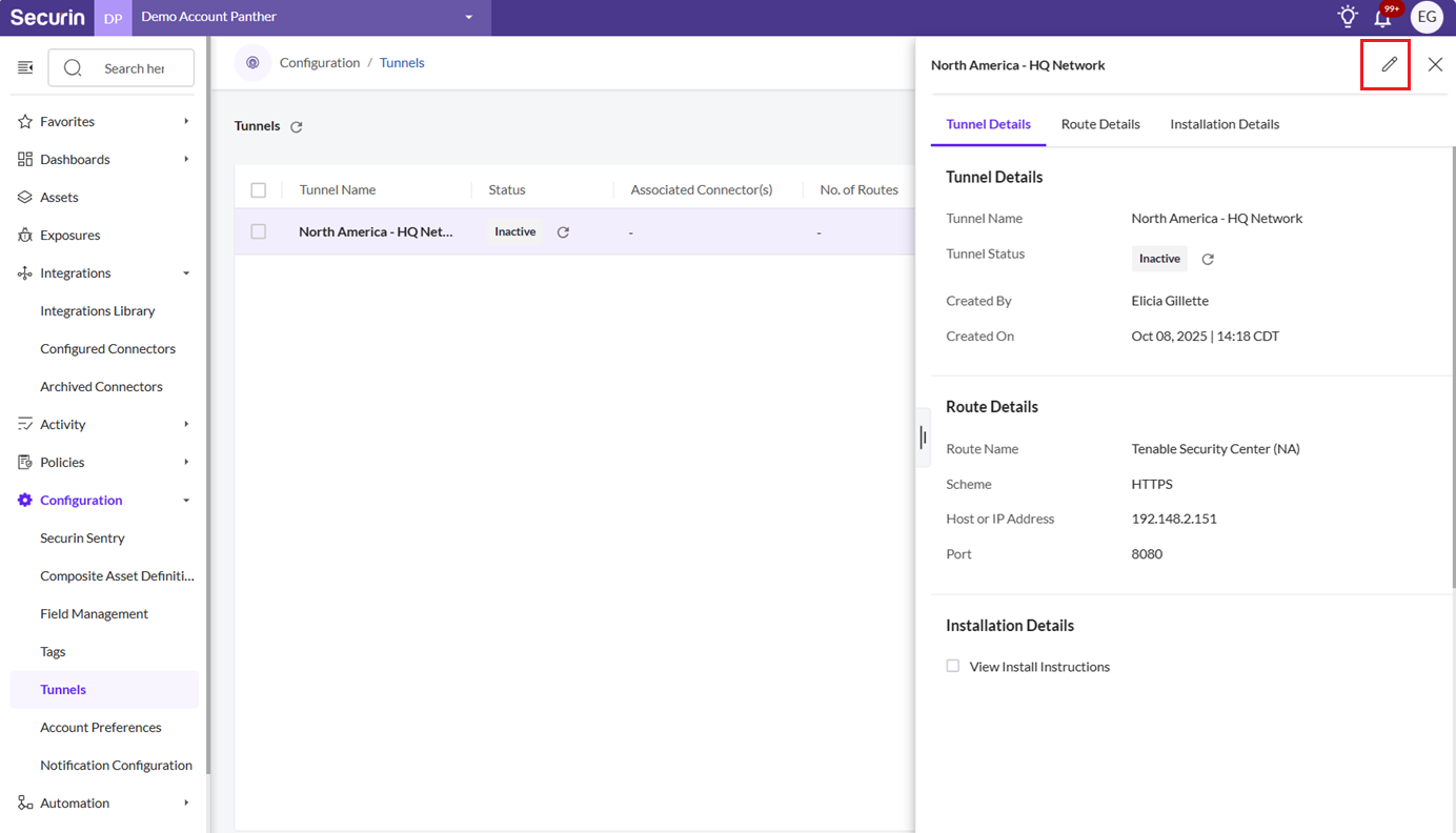 Add a Route to a Tunnel - Securin Platform Documentation