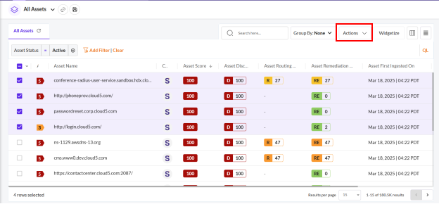 Perform Multiple Actions on Assets - Securin Platform Documentation