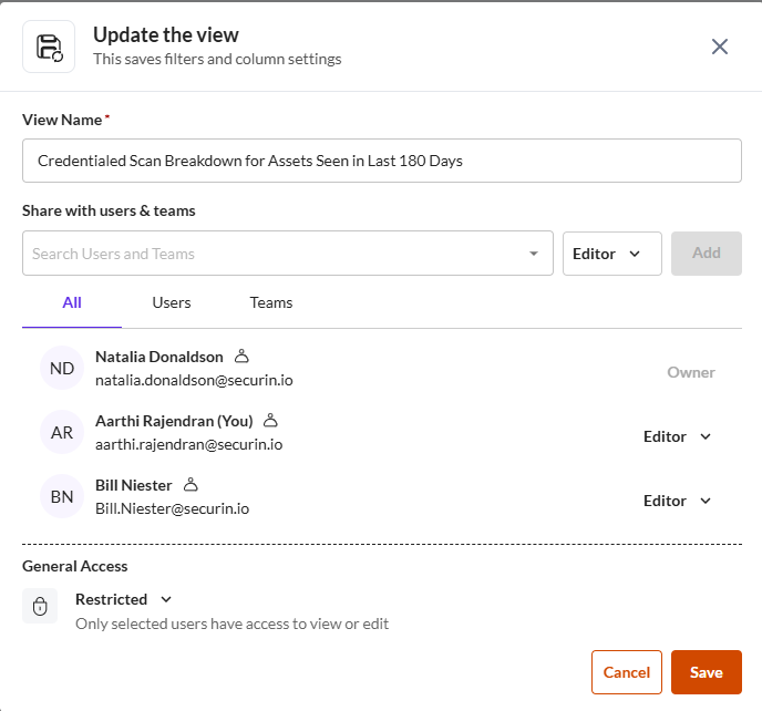 Edit a Custom View - Securin Platform Documentation