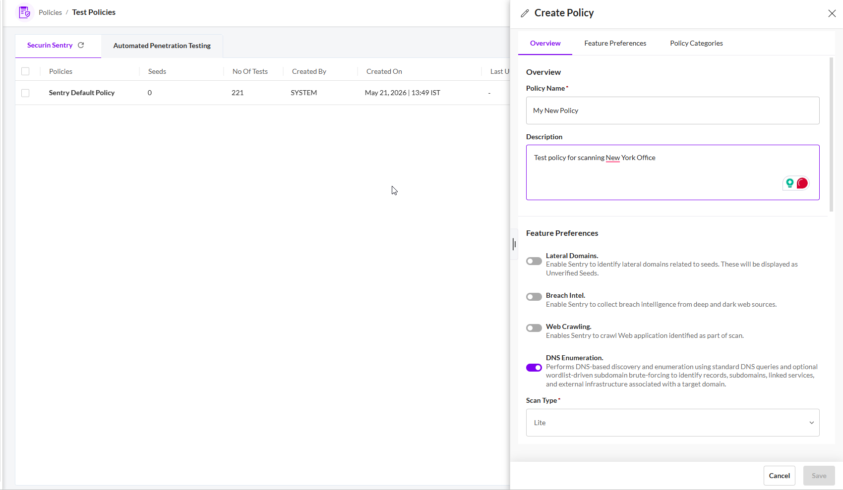 Create a New Test Policy - Securin Platform Documentation