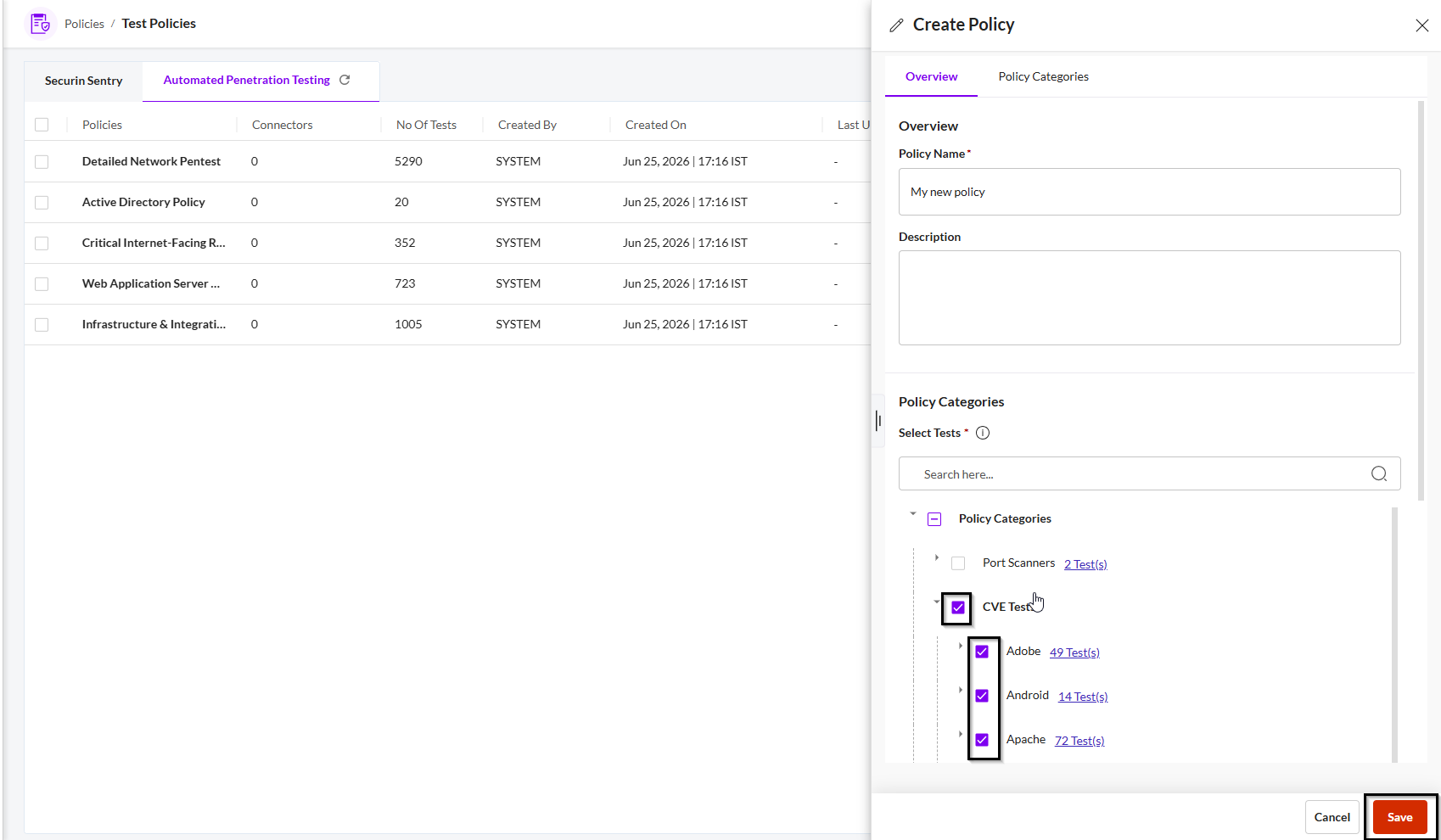 Create a New Test Policy - Securin Platform Documentation